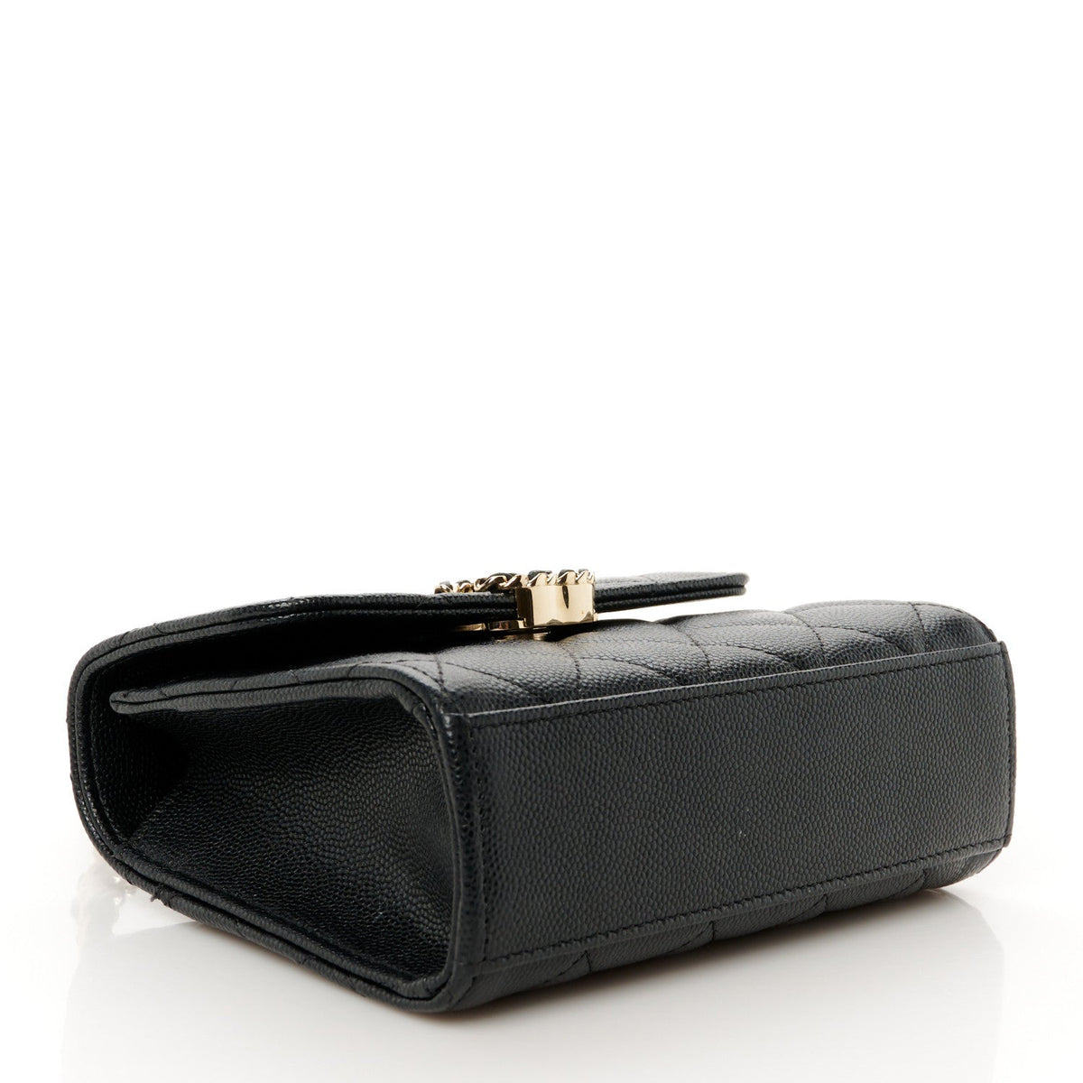 Caviar Quilted Double Chain Top Handle Flap With Chain Black