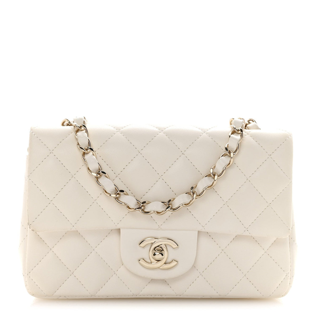 Lambskin Quilted Mini Rectangular Flap White