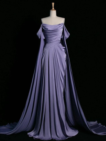 Green Off Shoulder A-Line Satin Long Formal Party Dress MD7348