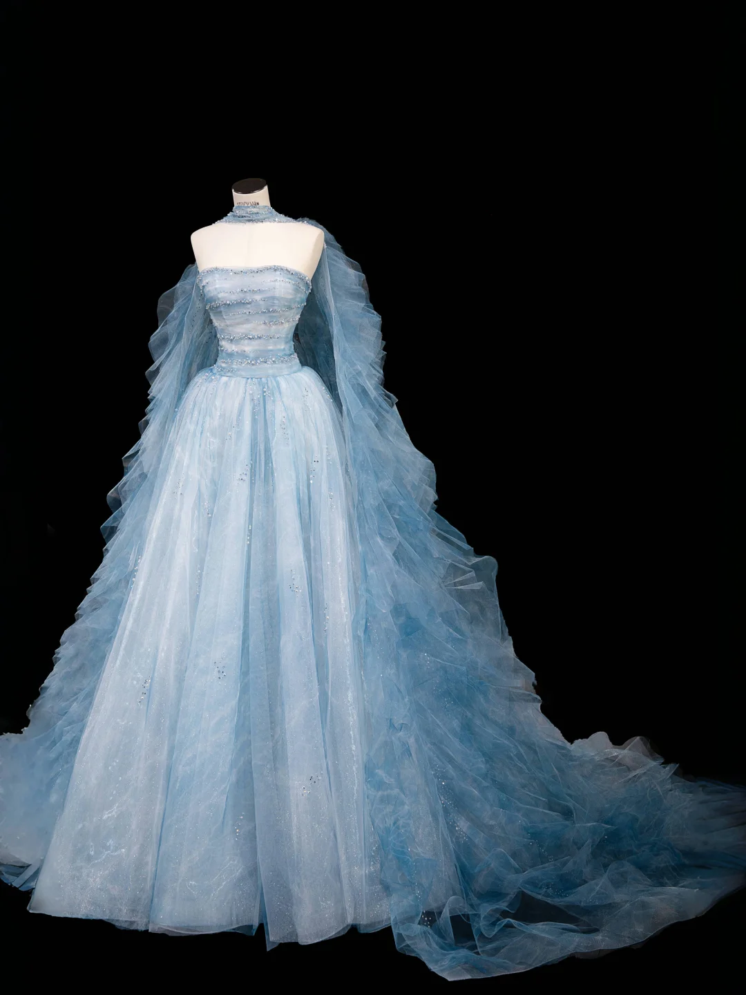 Gorgeous Blue Strapless A-Line Tulle Long Evening Dress Ball Gown Birthday Outfits, D814