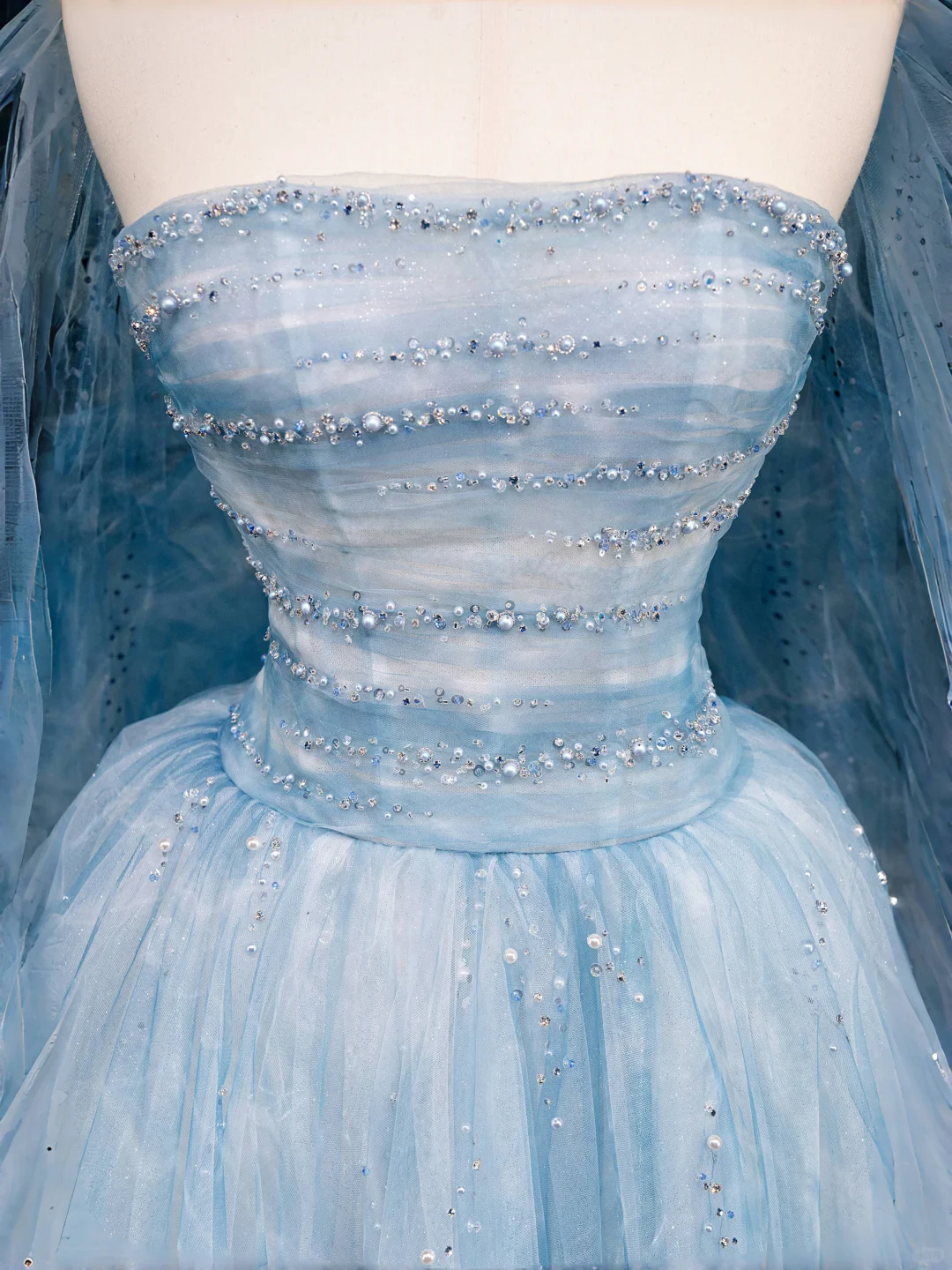 Gorgeous Blue Strapless A-Line Tulle Long Evening Dress Ball Gown Birthday Outfits, D814