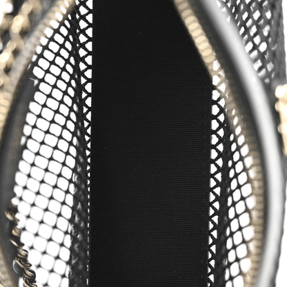 Mesh Shiny Lambskin Clutch With Chain Black