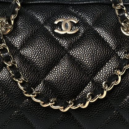 Caviar Quilted Barrel Clutch With Chain Black