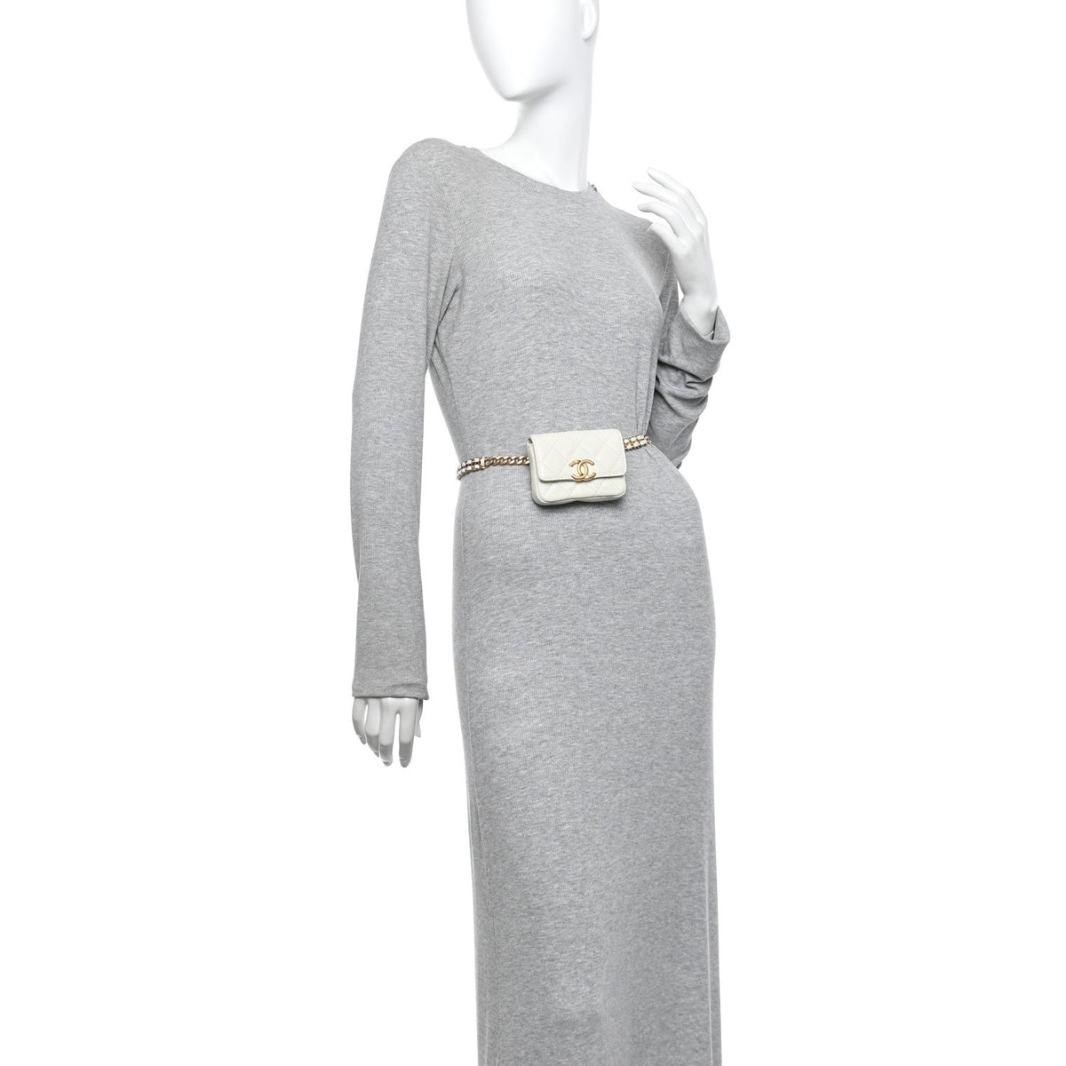 Shiny Caviar Quilted Chain Melody Belt Bag White