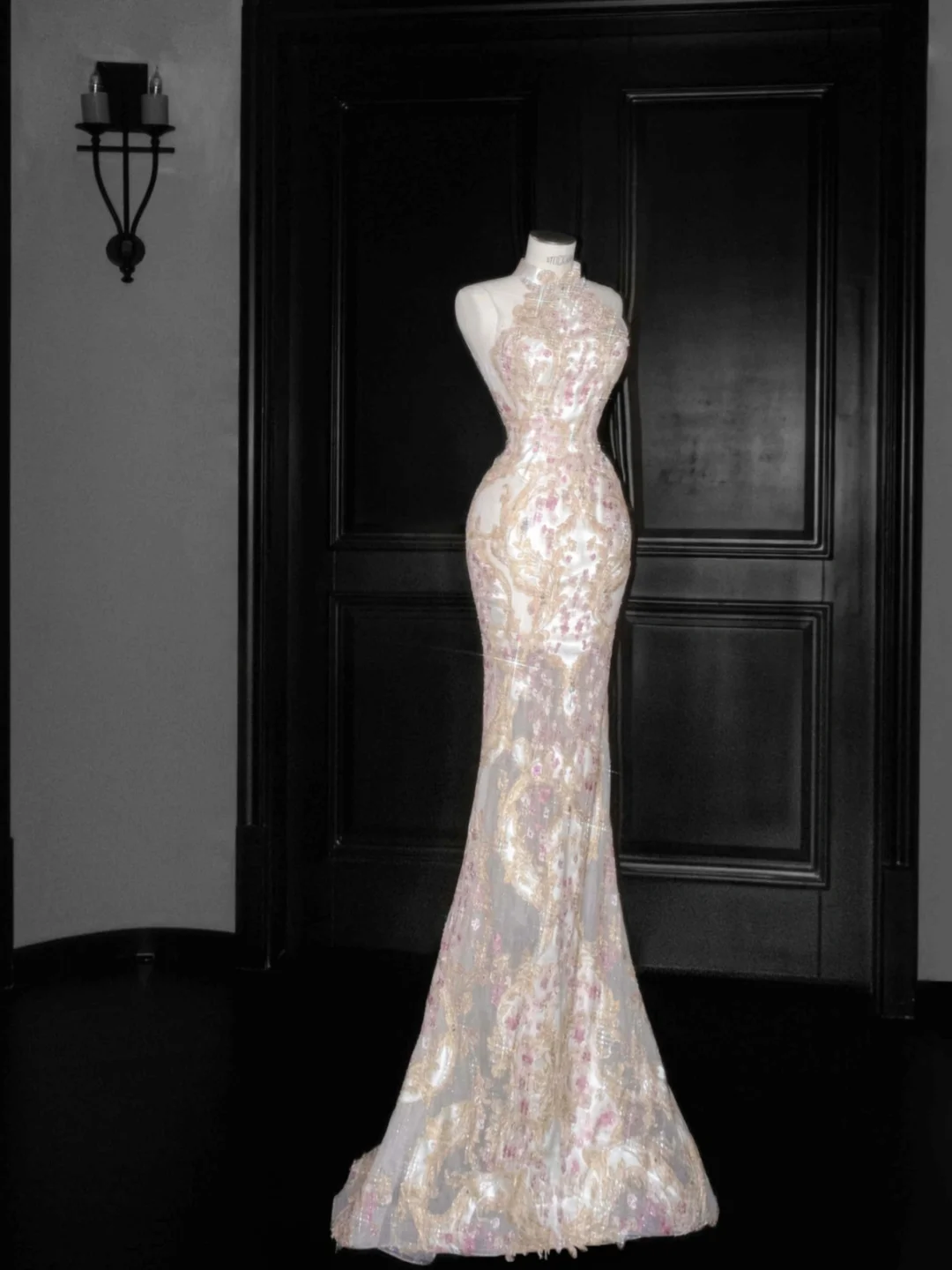 Gorgeous High Neck See-Through Beading Mermaid Long Evening Party Dress, D799