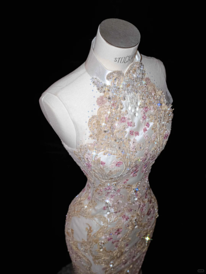 Gorgeous High Neck See-Through Beading Mermaid Long Evening Party Dress, D799