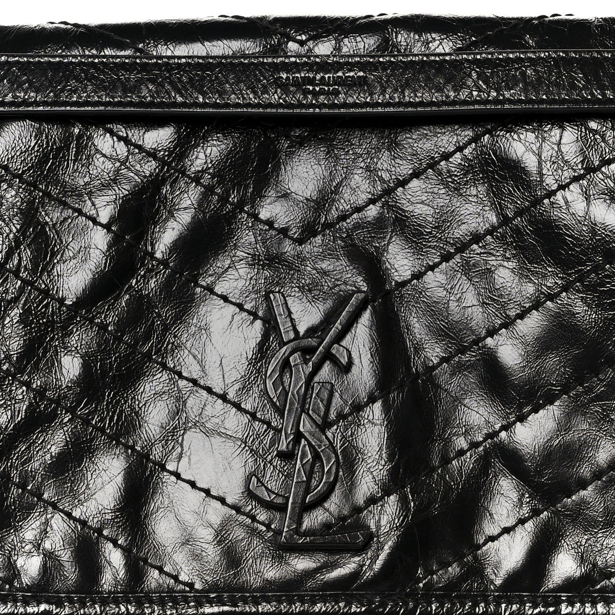Crinkled Calfskin Matelasse Monogram Large Niki Chain Satchel Black