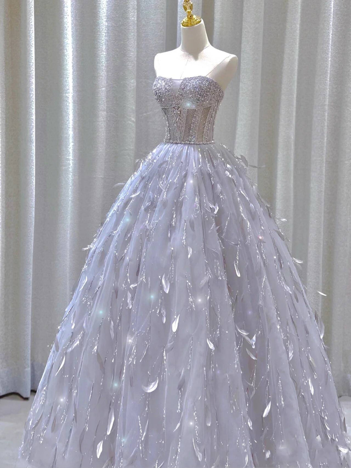 Stunning Strapless A-Line Tulle Long Prom Dress Evening Gown, MD7866