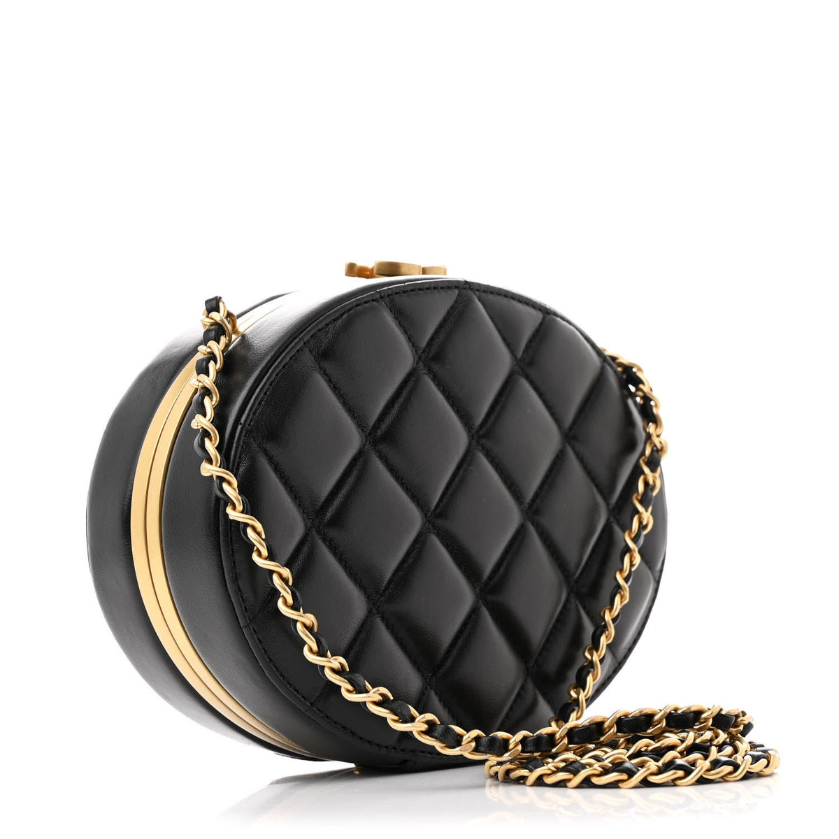 Lambskin Round Clutch With Chain Black