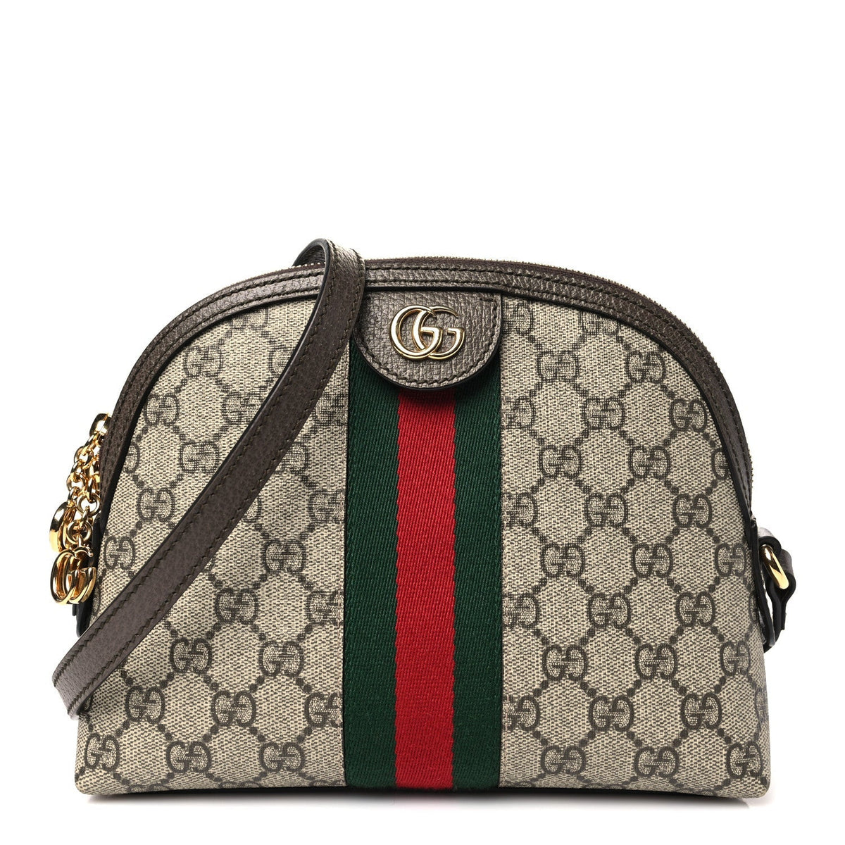 GG Supreme Monogram Textured Dollar Calfskin Web Small Ophidia Dome Shoulder Bag Beige Ebony New Acero