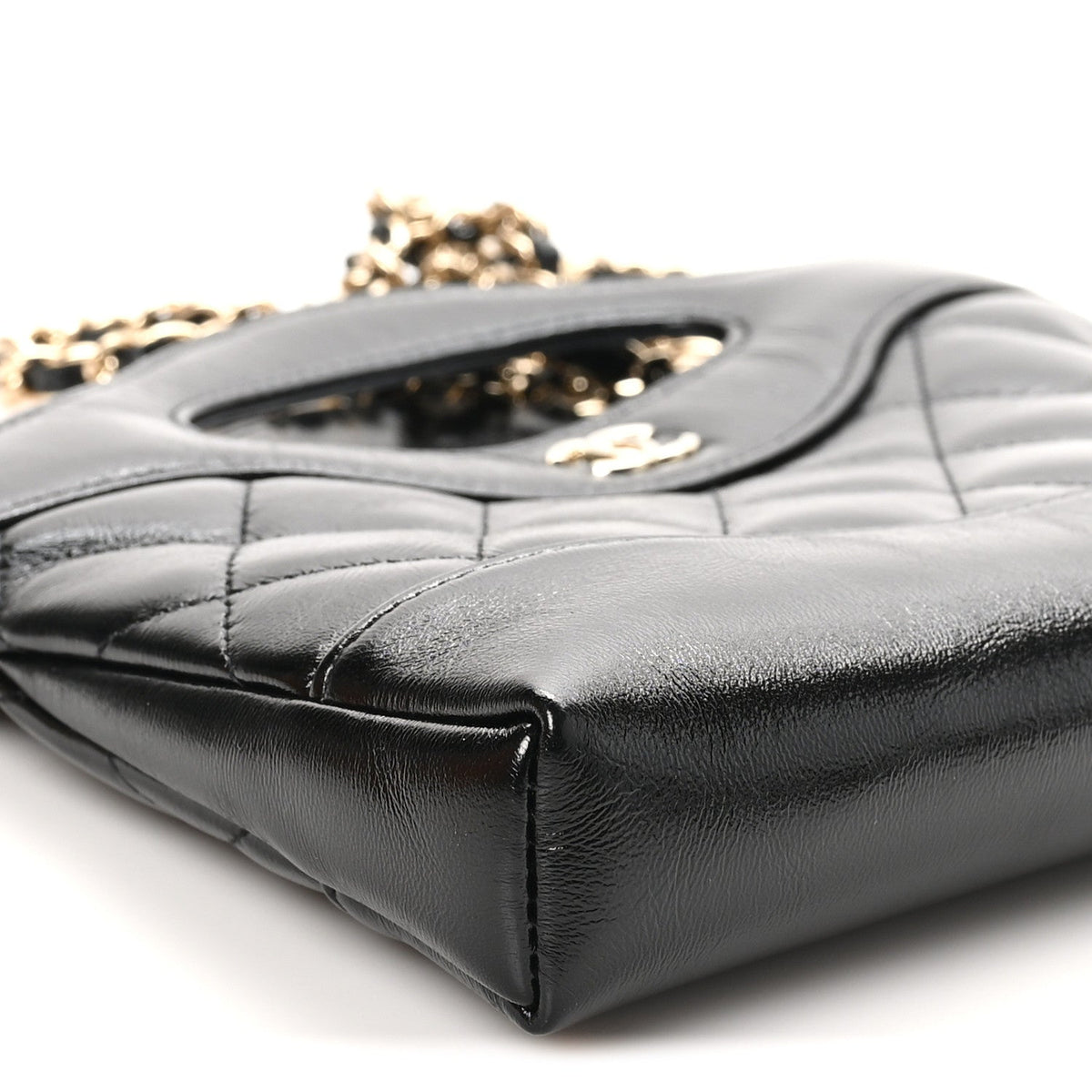 Shiny Crumpled Calfskin Quilted Nano 31 Shopping Bag Black