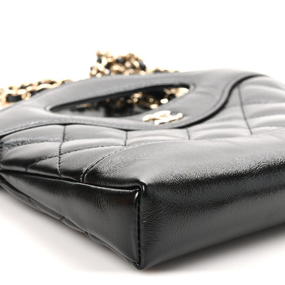 Shiny Crumpled Calfskin Quilted Nano 31 Shopping Bag Black
