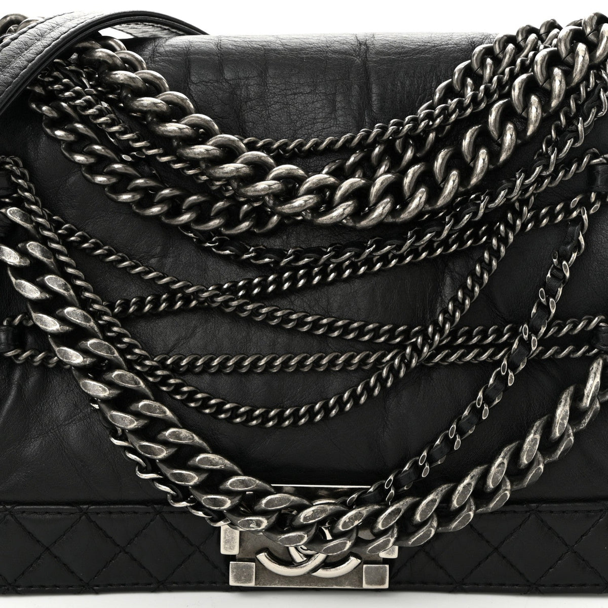 Calfskin Enchained New Medium Boy Flap Black
