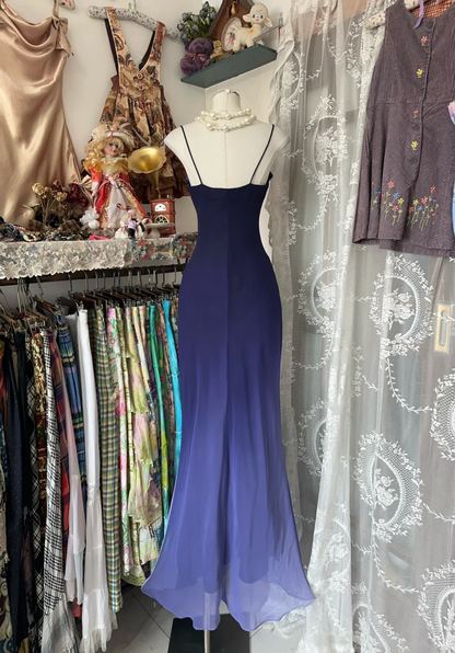 Gradient Spaghetti Straps Mermaid Vintage Long Prom Dress Formal Party Dress, D329