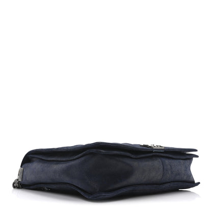 Iridescent Calfskin Large Gentle Boy Flap  Navy Blue