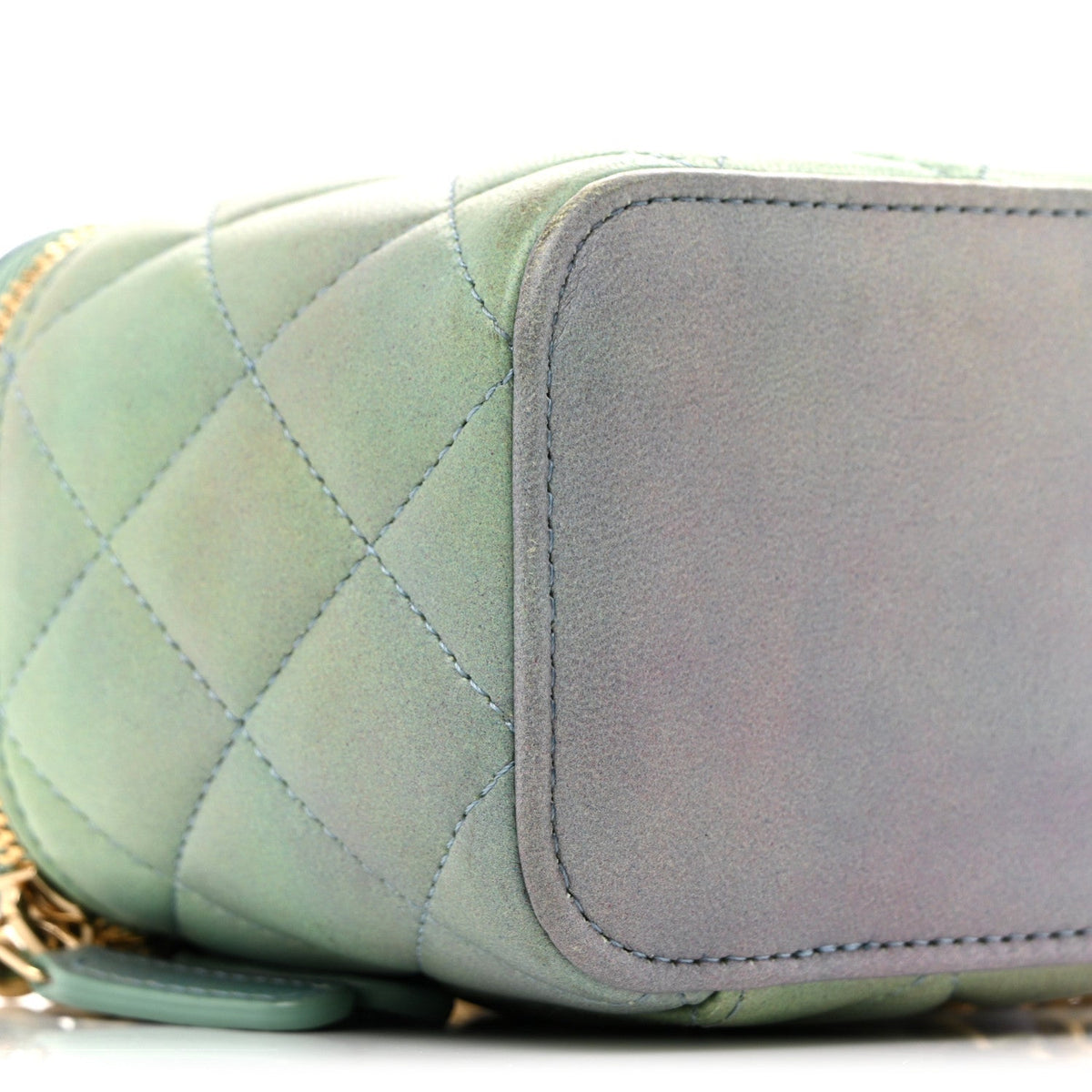 Lambskin Quilted Ombre Top Handle Mini Vanity Case With Chain Blue Green