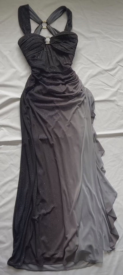 Grey Straps Ombre Ruffles Chiffon Long Party Dress Vintage Evening Gown, D379