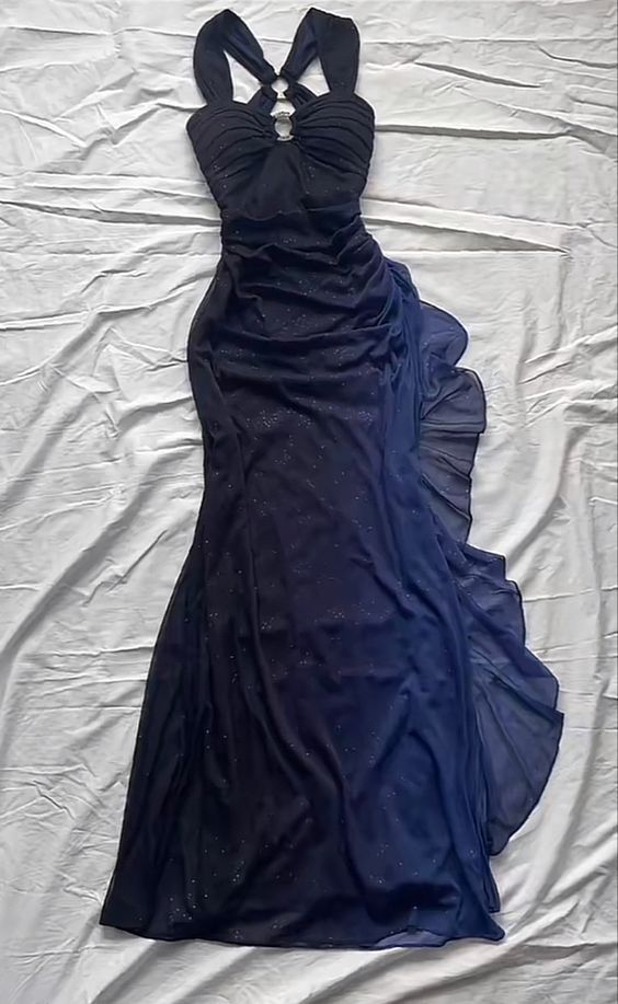 Grey Straps Ombre Ruffles Chiffon Long Party Dress Vintage Evening Gown, D379