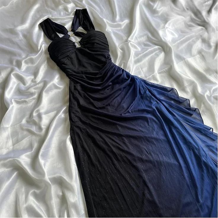 Grey Straps Ombre Ruffles Chiffon Long Party Dress Vintage Evening Gown, D379