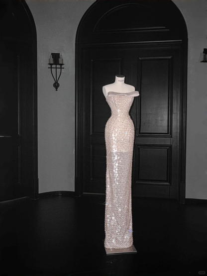 Gorgeous Pink Strapless Mermaid Beading Long Evening Dress Birthday Outfits, D800
