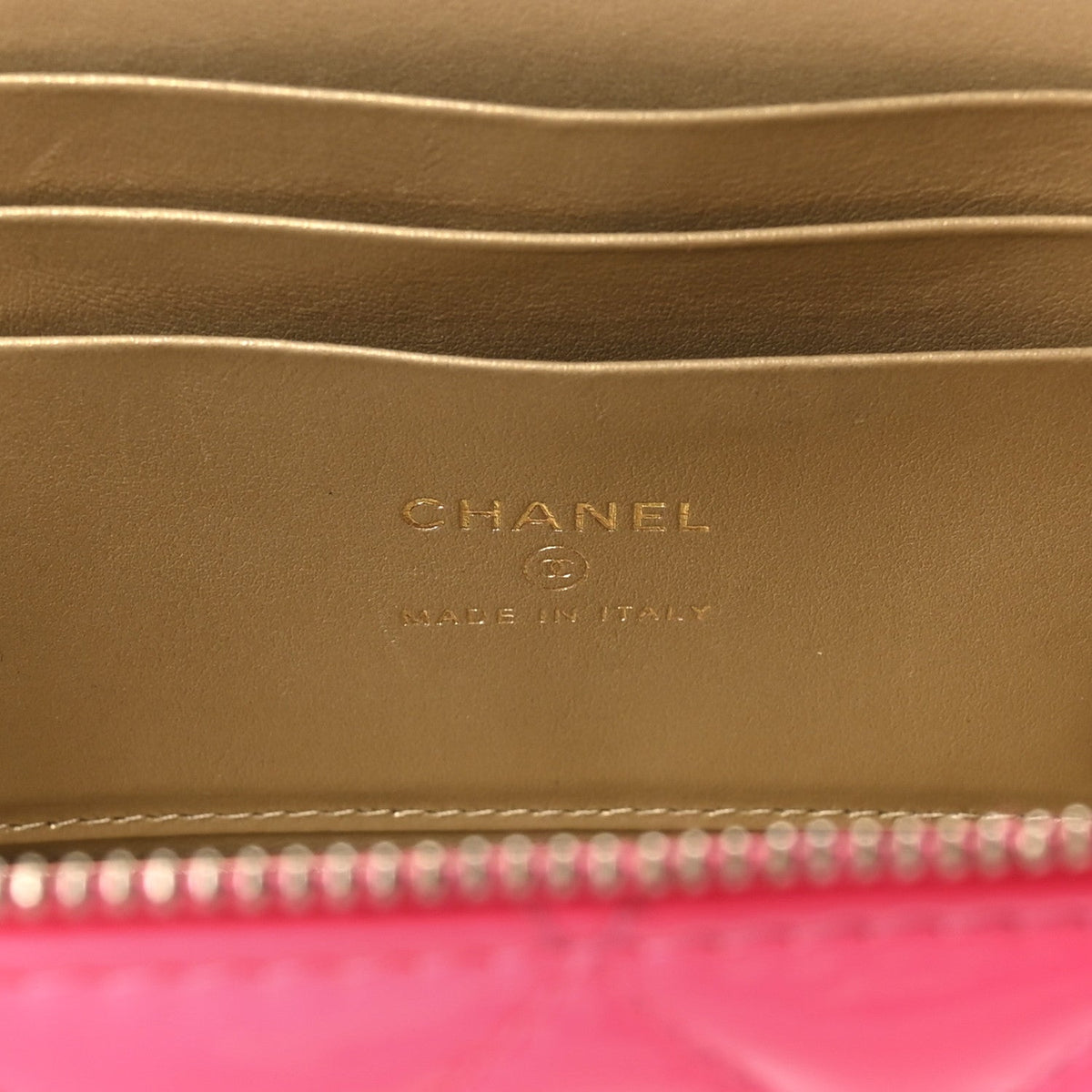 Patent Quilted Pearl Crush Small Vanity Case With Chain Neon Pink