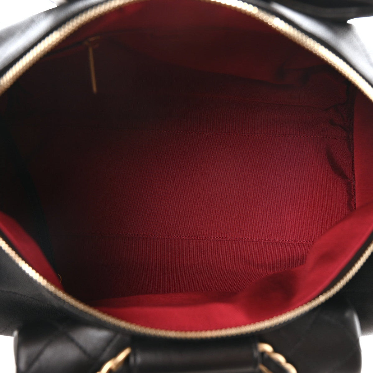 Grained Calfskin Lambskin Quilted Large Bowling Bag Black