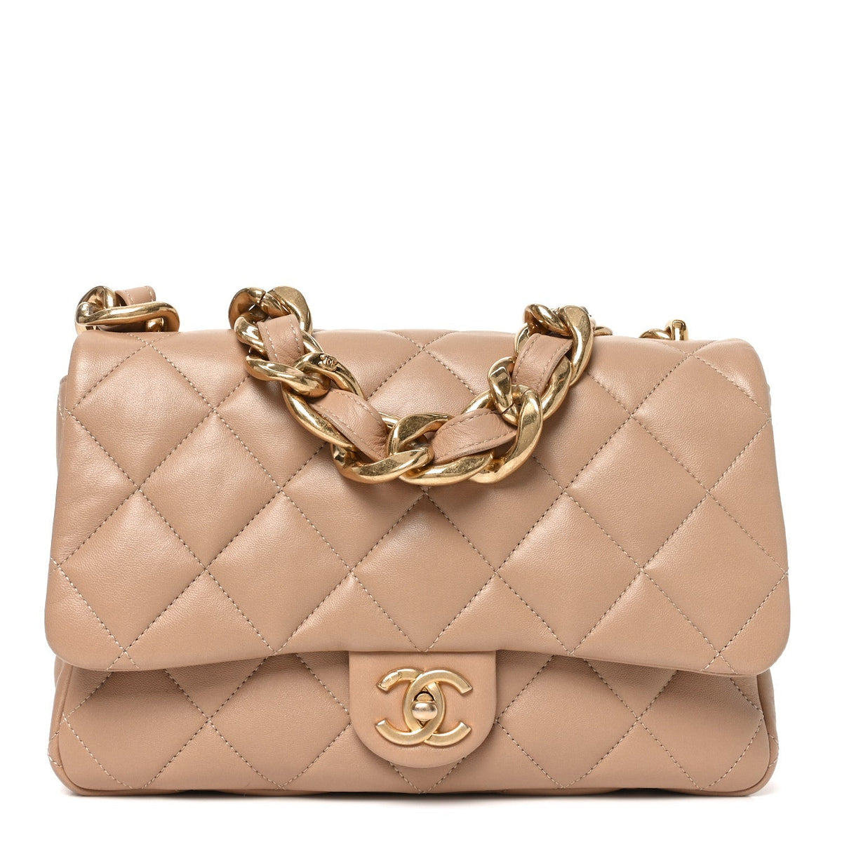 Lambskin Quilted Large CC Funky Town Flap Beige