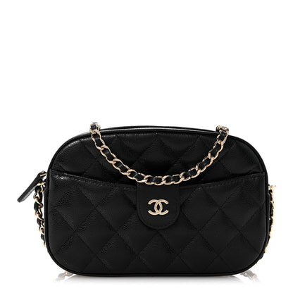 Caviar Quilted Chain Camera Bag Black