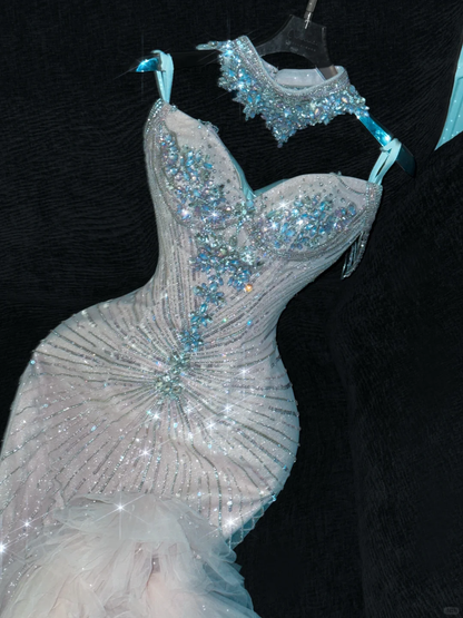 Gorgeous Champagne Sweetheart Mermaid Beaded Wedding Dresses Evening Gowns, D1196