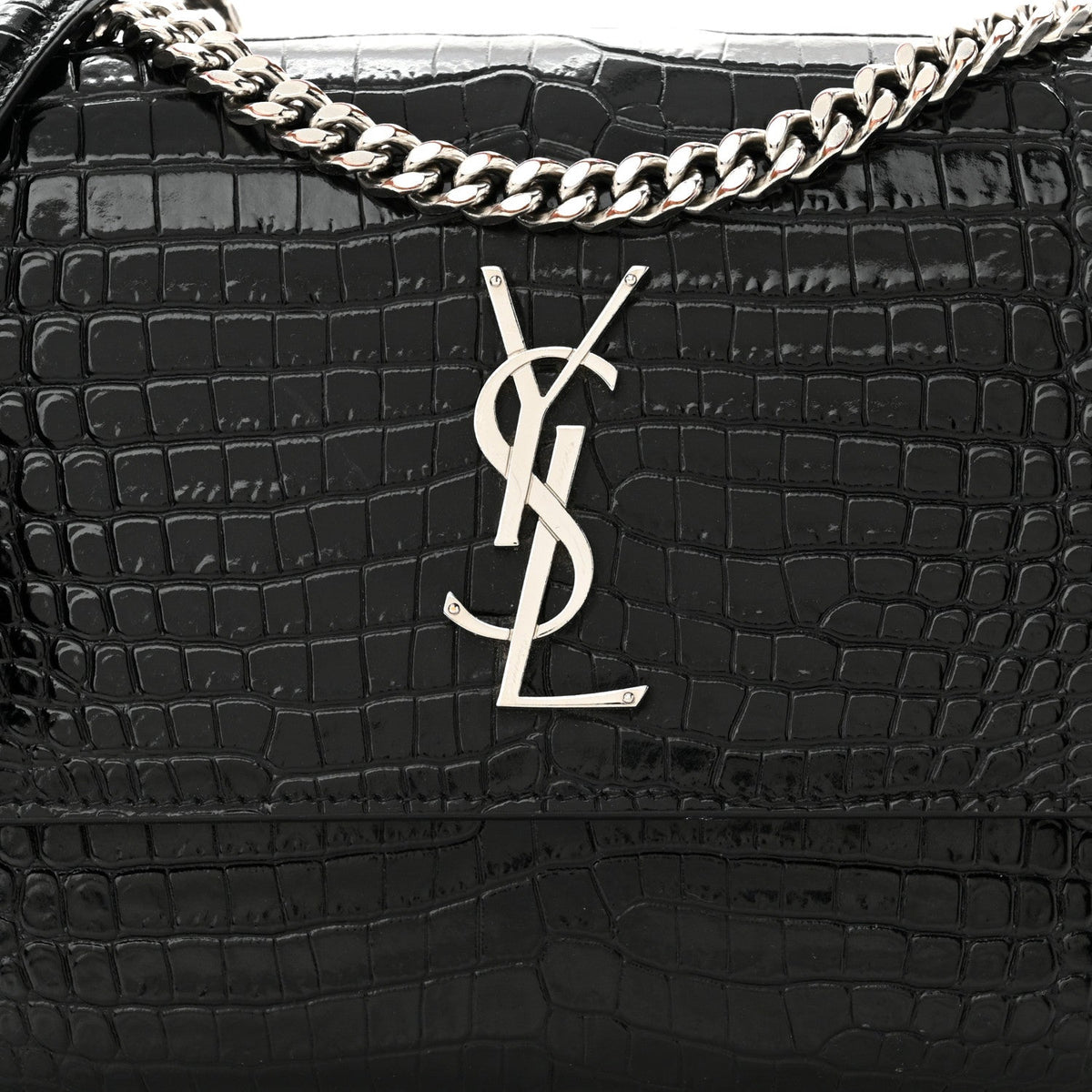 Calfskin Crocodile Embossed Medium Monogram Sunset Black