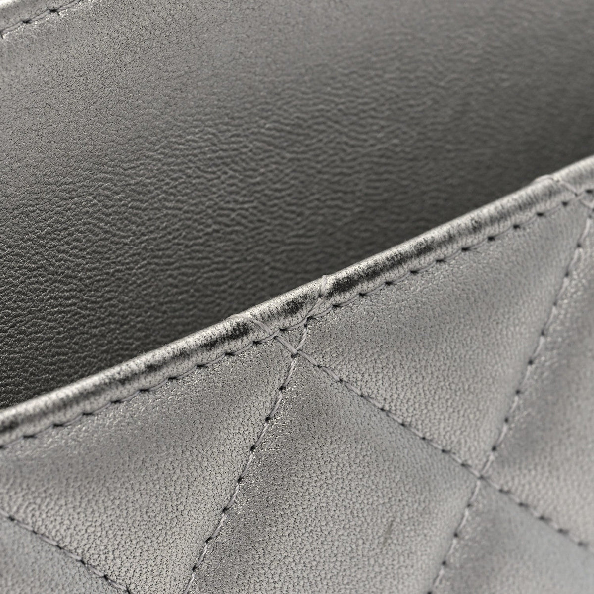 Metallic Lambskin Quilted Clutch With Chain Silver