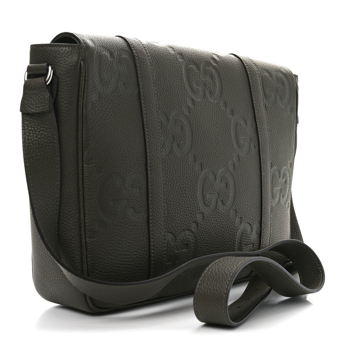 Piuma Calfskin Jumbo GG Embossed Double Buckle Medium Messenger Bag Dark Vintage Olive