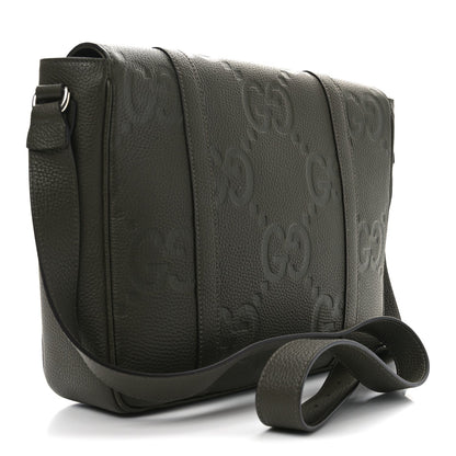 Piuma Calfskin Jumbo GG Embossed Double Buckle Medium Messenger Bag Dark Vintage Olive