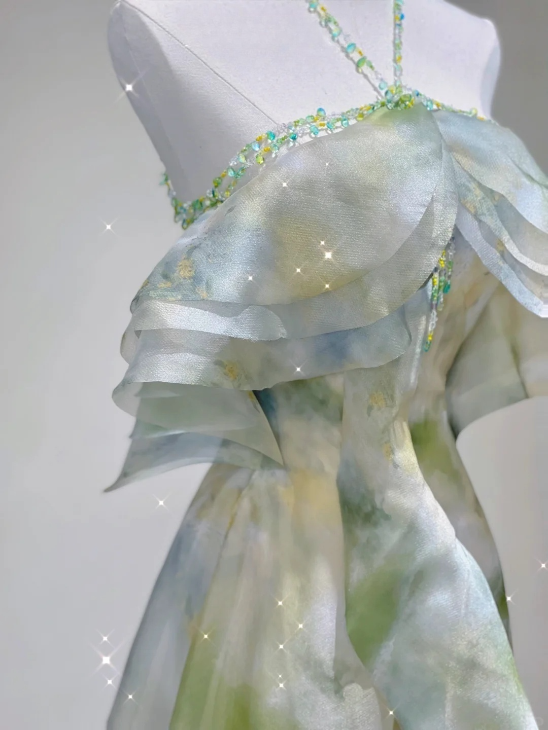 Fairy Green Halter Off Shoulder A-Line Elegant Long Party Dress Birthday Outfits, D456
