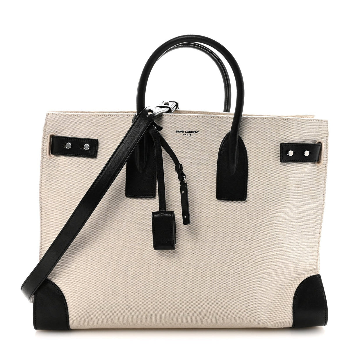 Canvas Calfskin Large Thin Sac De Jour Naturel Black