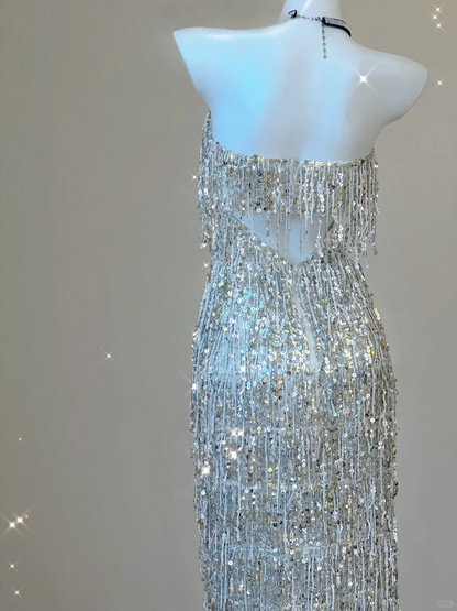 Glitter Strapless Beading Sheath Long Party Dress Gorgeous Evening Gown, D472