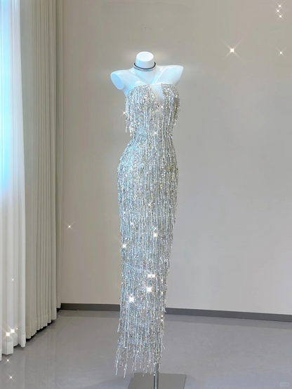 Glitter Strapless Beading Sheath Long Party Dress Gorgeous Evening Gown, D472