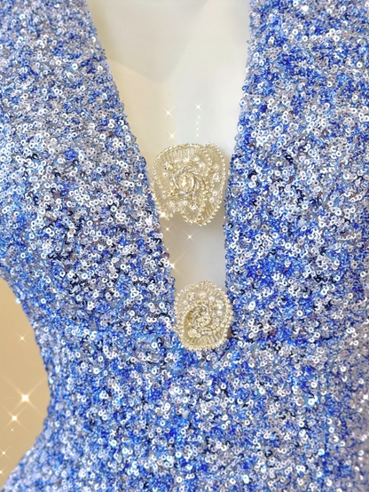 Blue Halter Sequins Mermaid Shiny Long Party Dress Evening Gown Birthday Dress, D473