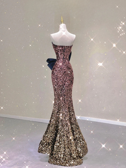 Gorgeous Gradient Strapless Mermaid Sequins Long Prom Dress Evening Gown, D476
