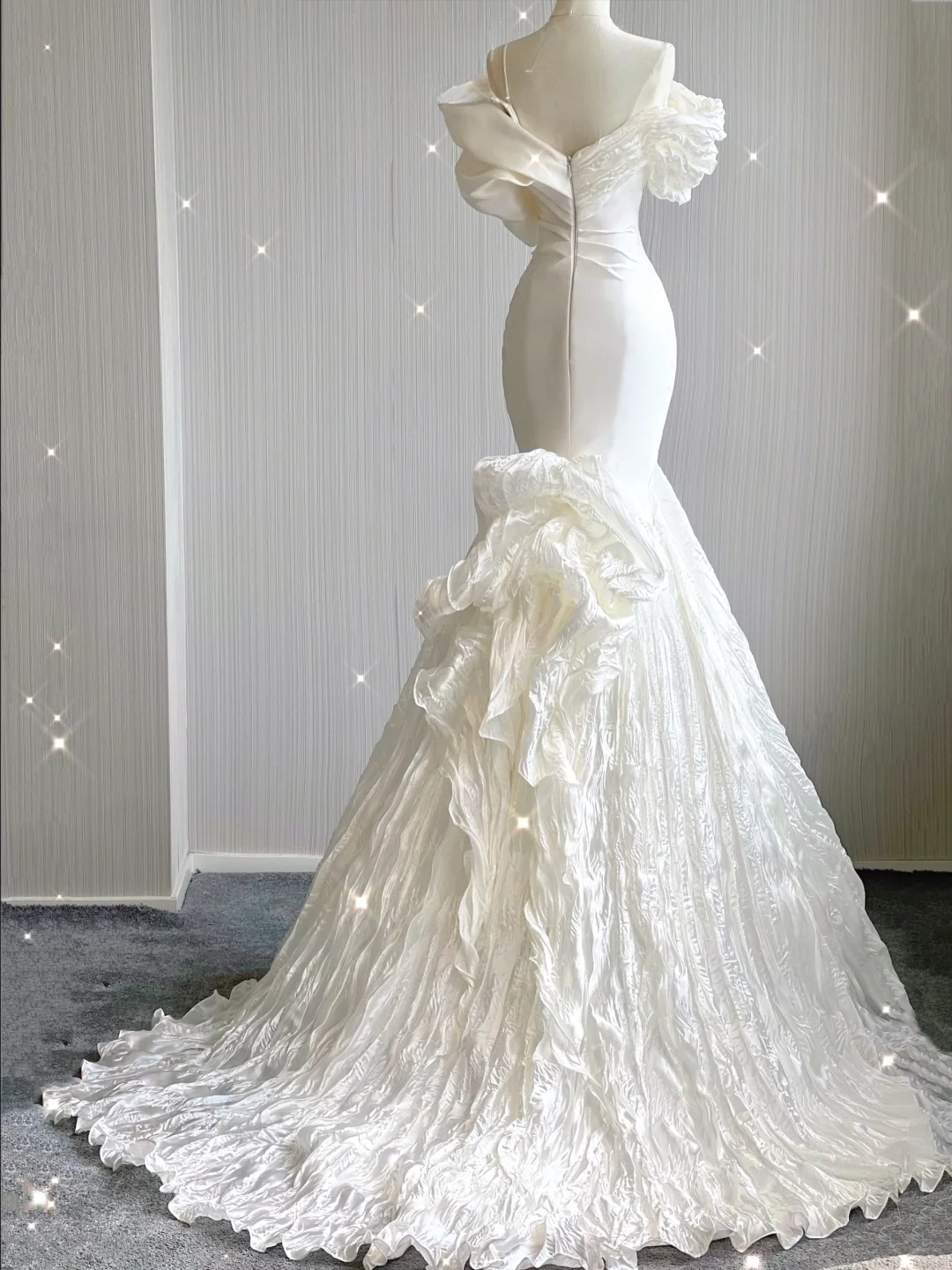 Elegant White Off Shoulder Mermaid Satin Long Party Dress Wedding Dress, D478