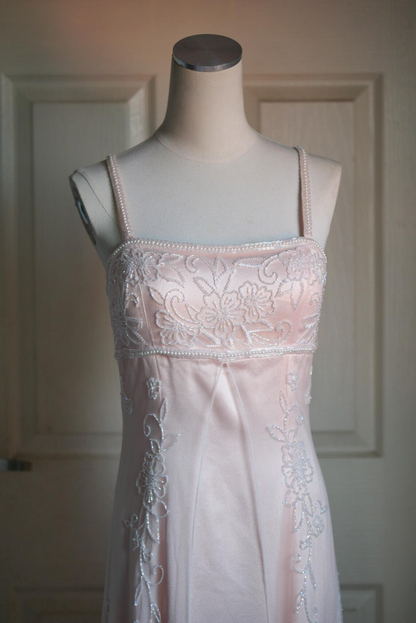 Light Pink Straps A-Line Beading Long Party Dress Vintage Evening Dress, D494