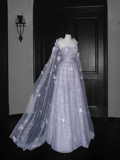 Gorgeous Lilac Strapless A-Line Beading Long Evening Dress Birthday Outfits, D801
