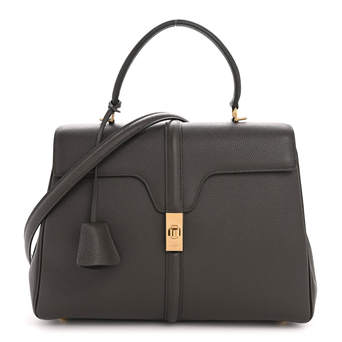 Grained Calfskin Small 16 Top Handle Bag Medium Grey