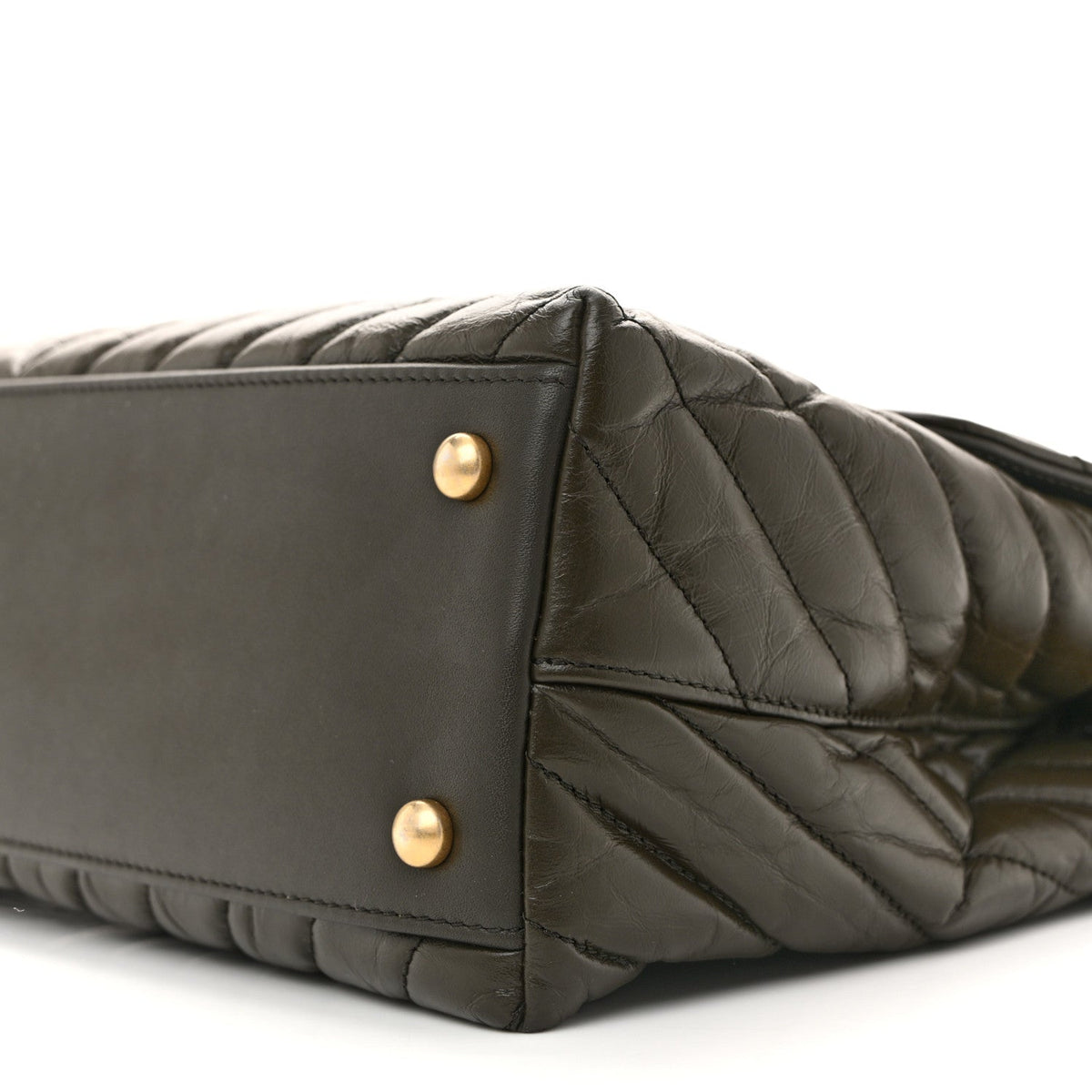 Calfskin Chevron Quilted Medium Coco Handle Flap Green
