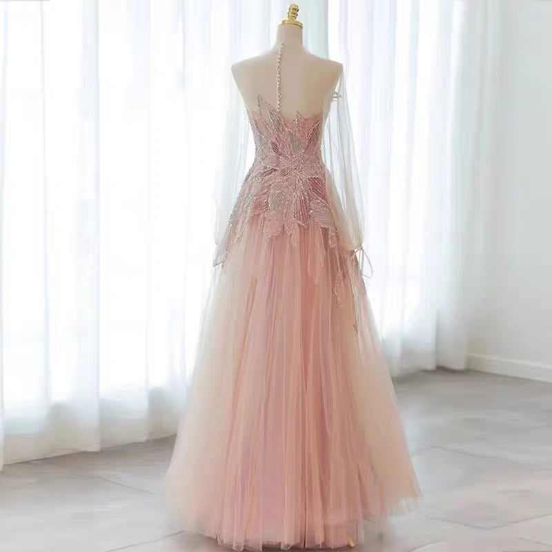 Gorgeous Long Sleeves A-Line Beading Long Prom Dress Evening Gown, D516