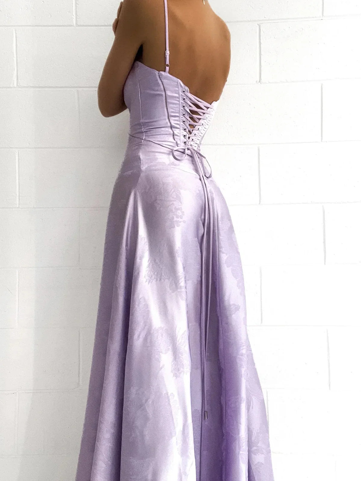 Lilac Spaghetti Straps A-Line Long Party Dress Wedding Guest Dress Birthday Outfits, D526