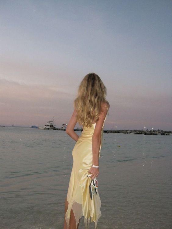 Light Yellow Halter 2 Pieces Long Party Dress Fashion Summer Dress, D540