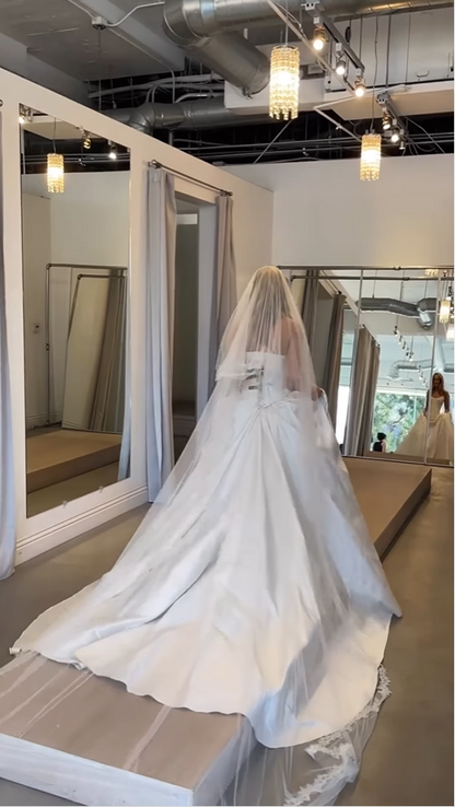 Elegant White Strapless A-Line Satin Appliques Wedding Dress Bridal Dress, D984