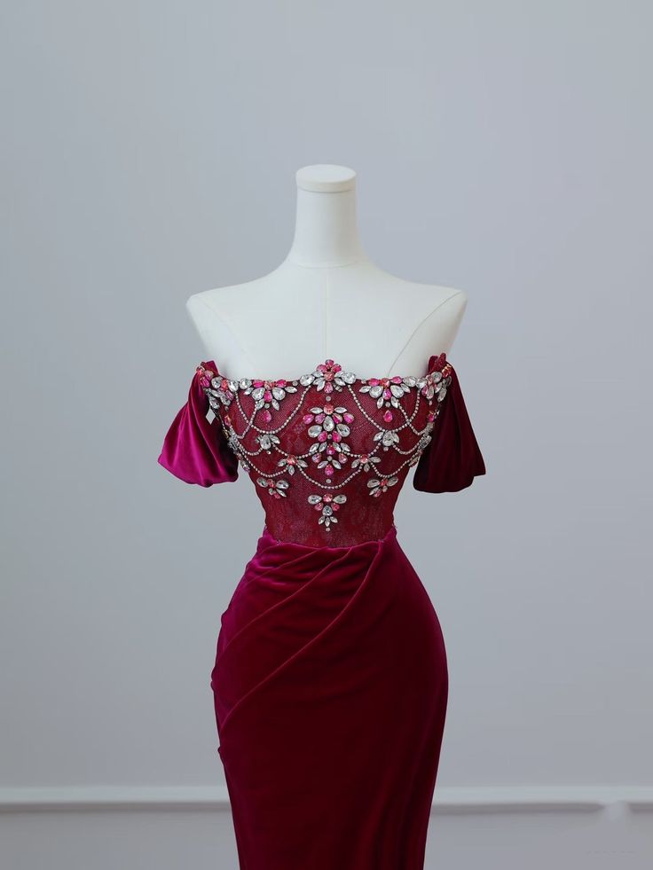 Wine Red Off Shoulder Velvet Mermaid Long Formal Prom Dress Evening Gown, D552