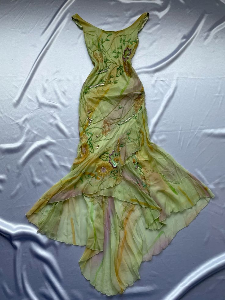 Green Chiffon Sleeveless Beading Mermaid Vintage Long Evening Party Dress, D574